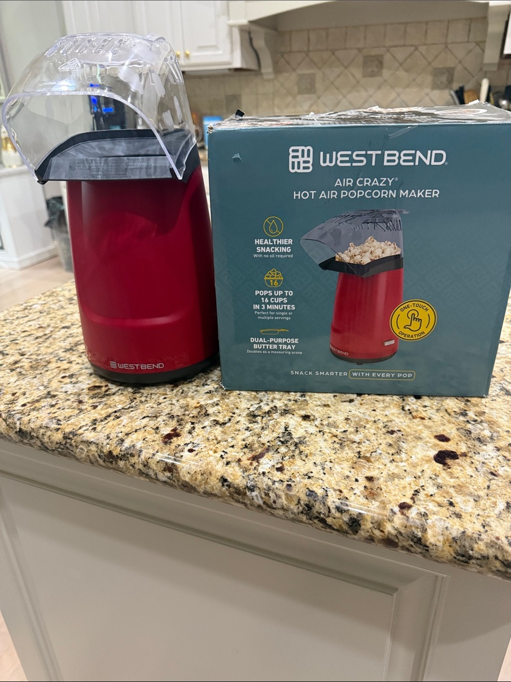 West Bend Red Air Crazy Hot Air Popcorn Maker - One-Touch Popper